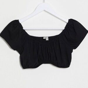 NWT ASOS DESIGN ruched detail milkmaid crop top in black US 2